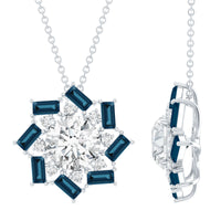 Certified 2 Carat Moissanite Statement Necklace with London Blue Topaz