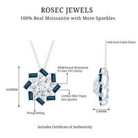 Certified 2 Carat Moissanite Statement Necklace with London Blue Topaz