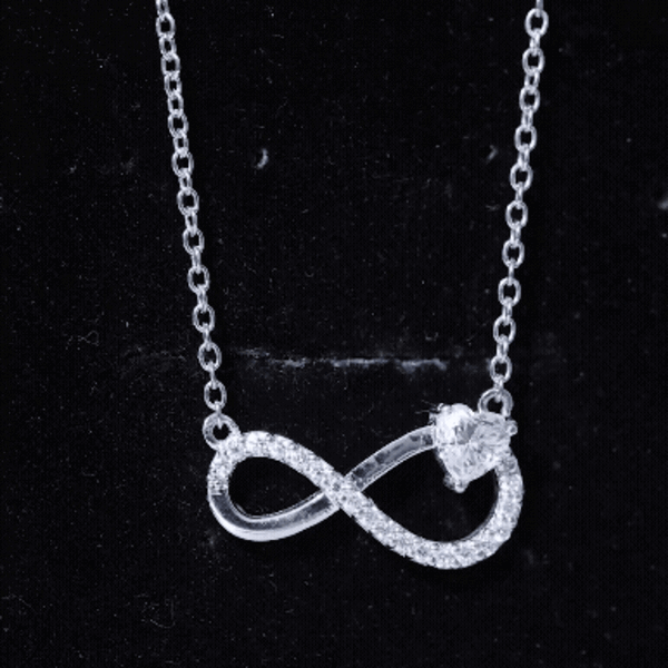 Silver heart and infinity pendant featuring certified Moissanite stones, designed for elegant jewelry by Rosec Jewels.