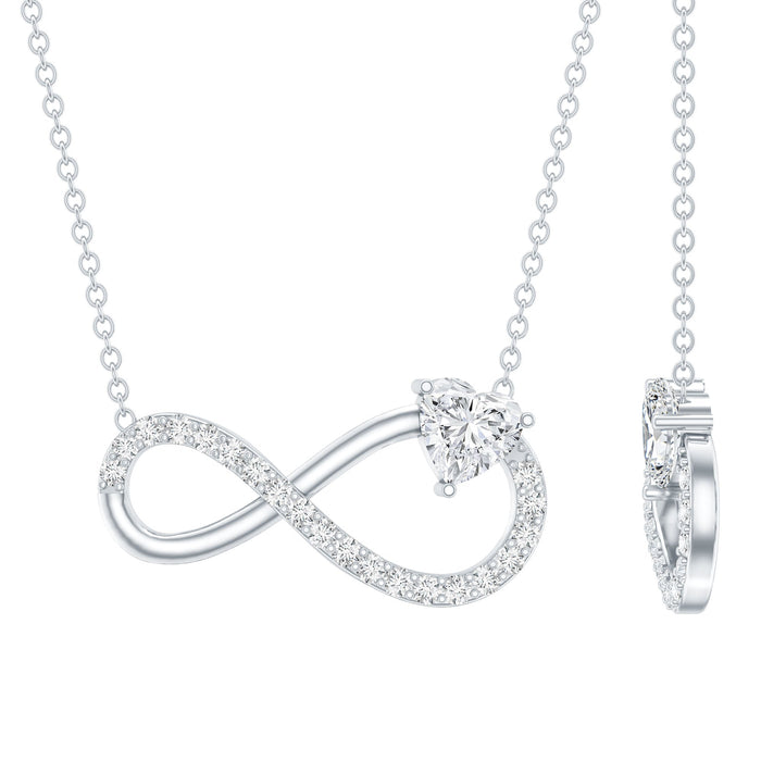 Silver heart infinity pendant with certified moissanite stones from Rosec Jewels, elegant jewelry for special occasions.