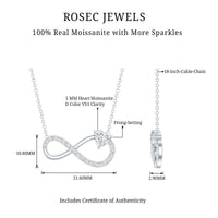 Certified Moissanite Heart Infinity Necklace in Silver