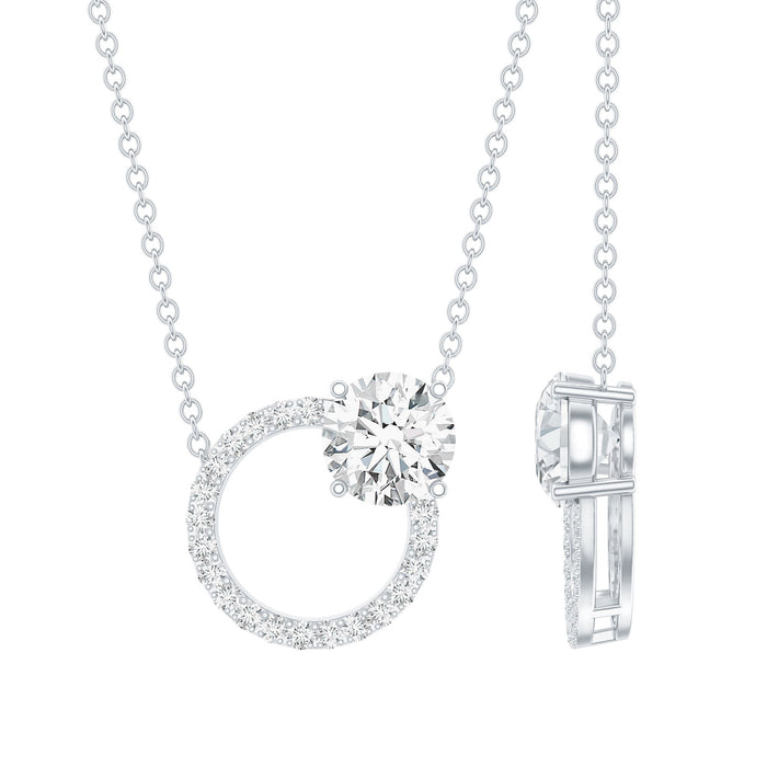Certified 6mm round Moissanite circle pendant necklace in silver with a delicate chain, showcasing a sparkling jewelry piece by Rosec Jewels.