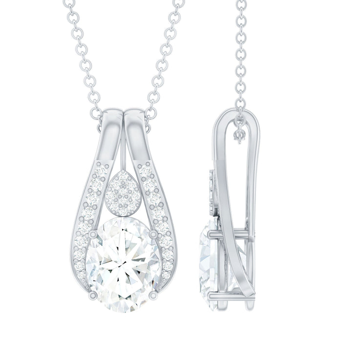 Certified 2 Carat oval Moissanite teardrop pendant for wedding, featuring elegant design and sparkling gemstone from Rosec Jewels.