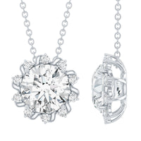 Certified 2 Carat Round Moissanite Sunburst Necklace With Silver Chain