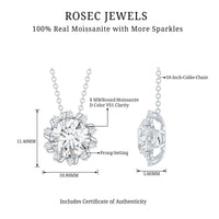 Certified 2 Carat Round Moissanite Sunburst Necklace With Silver Chain