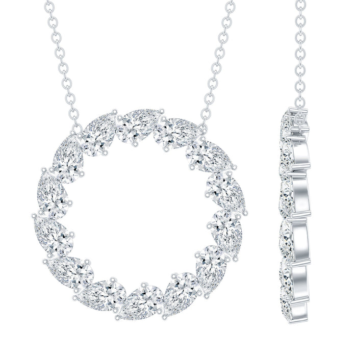 Pear-shaped 2 carat moissanite pendant with silver chain from Rosec Jewels, featuring a sparkling circle design.