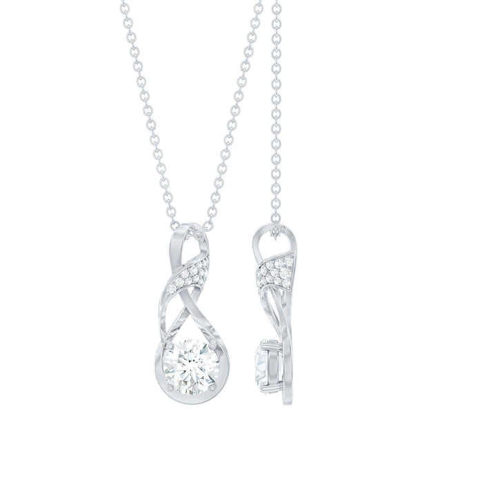 Certified Moissanite infinity pendant necklace with chain from Rosec Jewels, featuring a sparkling infinity design.