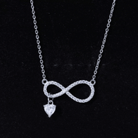 Sterling Silver Moissanite Infinity Necklace with Heart Charm