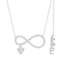 Sterling Silver Moissanite Infinity Necklace with Heart Charm