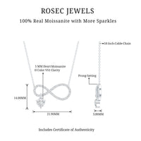 Sterling Silver Moissanite Infinity Necklace with Heart Charm