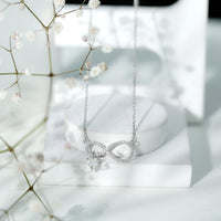 Sterling Silver Moissanite Infinity Necklace with Heart Charm
