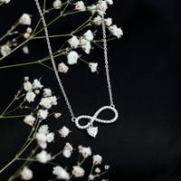 Sterling Silver Moissanite Infinity Necklace with Heart Charm