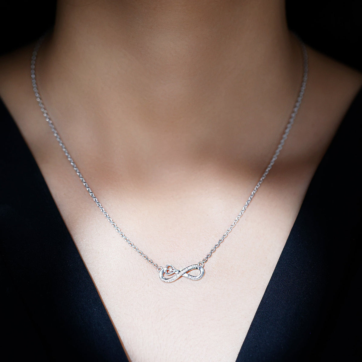 Minimalist Moissanite Infinity Heart Necklace in 14K Gold Plated Silver