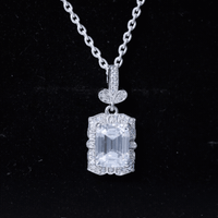 2.8 Carat Vintage Inspired Moissanite Emerald Cut Necklace With Silver Chain