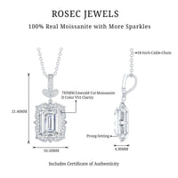 2.8 Carat Vintage Inspired Moissanite Emerald Cut Necklace With Silver Chain