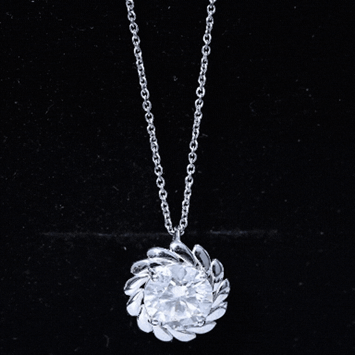 Certified 2 Carat Moissanite solitaire pendant with silver chain from Rosec Jewels, featuring a sparkling white gemstone.