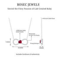 Half Carat Lab Grown Ruby and Moissanite Heart Infinity Necklace For Her