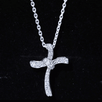 Certified Moissanite Unique Cross Necklace in Sterling Silver