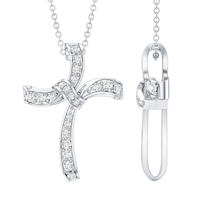 Sterling silver Moissanite cross pendant from Rosec Jewels with sparkling gemstones and intricate design.
