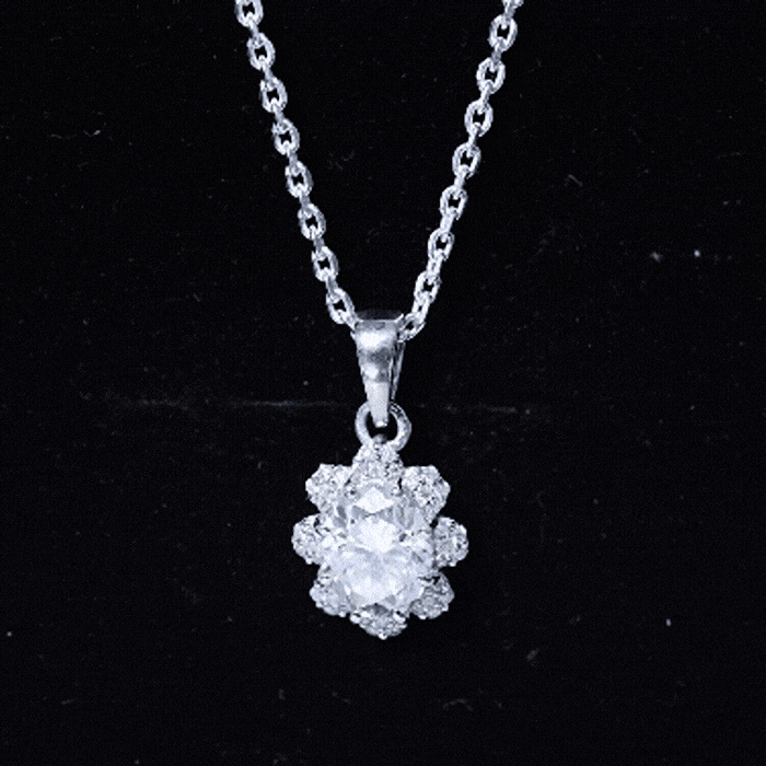 Flower-inspired 2-carat moissanite oval pendant necklace with silver chain by Rosec Jewels. Elegant jewelry for special occasions.
