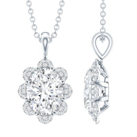 2 Carat Flower Inspired Moissanite Oval Necklace with Silver Chain