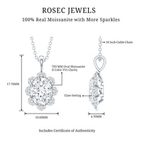 2 Carat Flower Inspired Moissanite Oval Necklace with Silver Chain