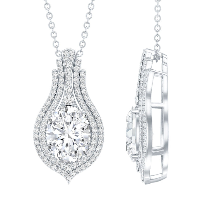 Oval 2 Carat Moissanite wedding pendant with chain from Rosec Jewels, elegant statement jewelry for special occasions.