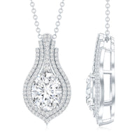Certified 2 Carat Oval Moissanite Statement Wedding Necklace with Chain