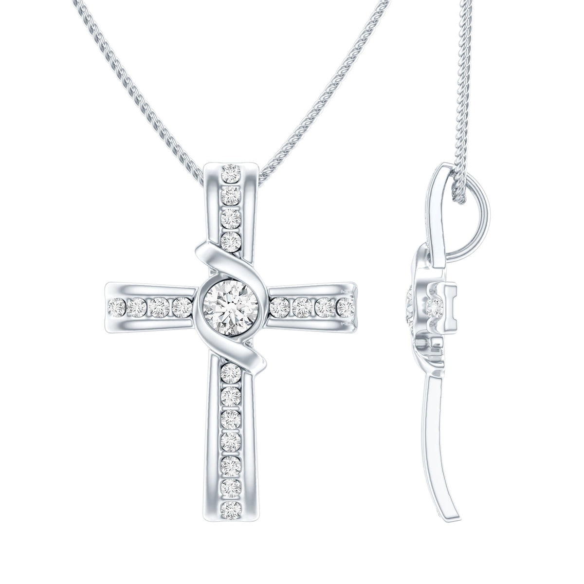 Certified Moissanite Cross Pendant Necklace with Silver Chain