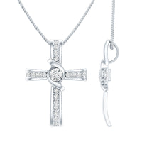 Certified Moissanite Cross Pendant Necklace with Silver Chain