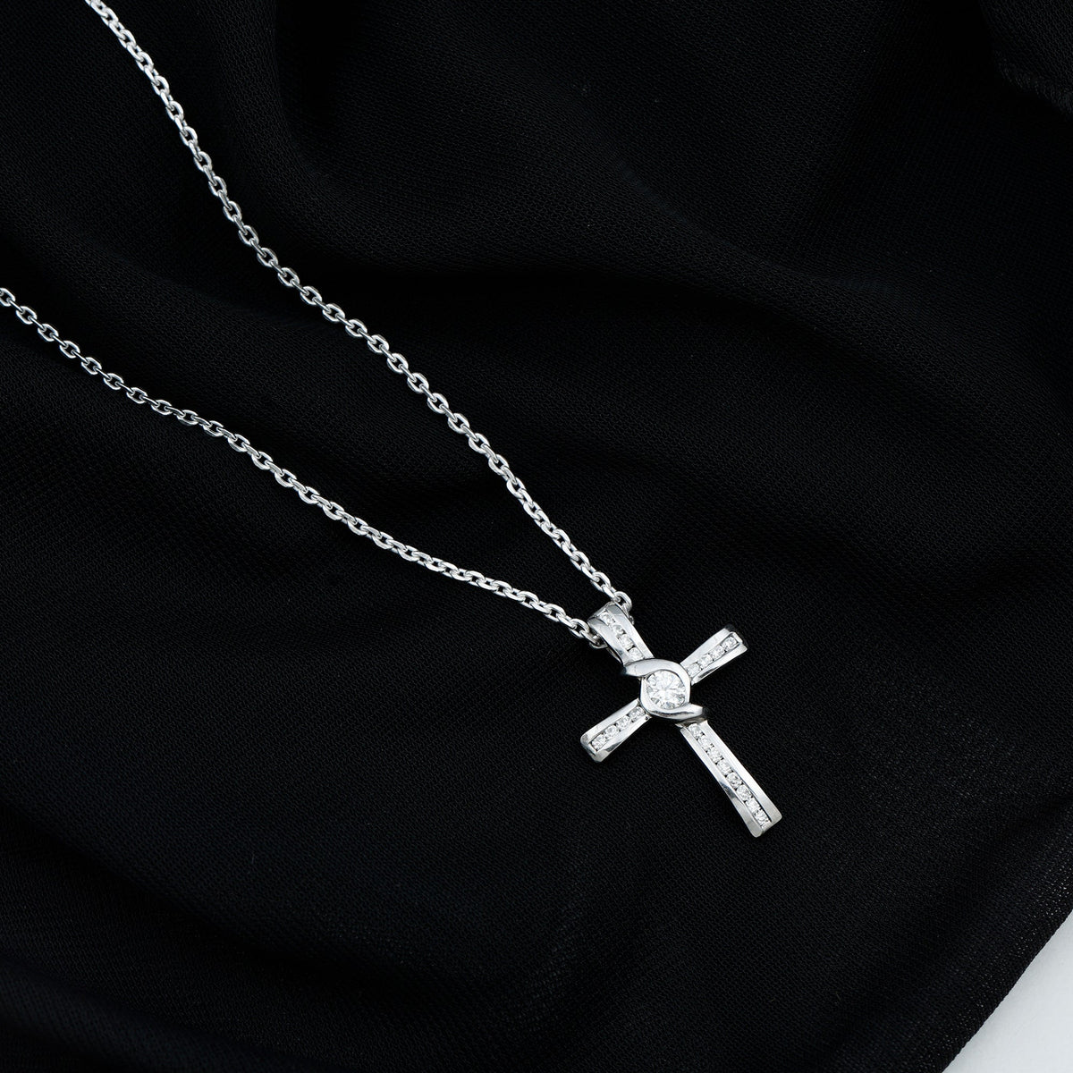 Certified Moissanite Cross Pendant Necklace with Silver Chain
