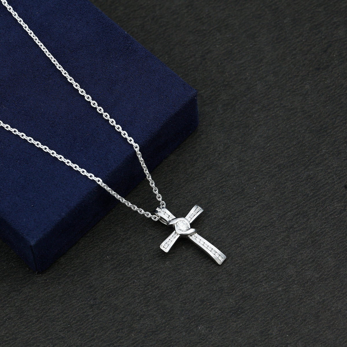 Certified Moissanite Cross Pendant Necklace with Silver Chain