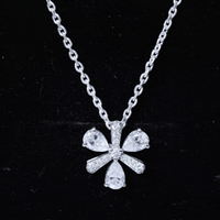 Certified Moissanite Flower Pendant Necklace with Silver Chain