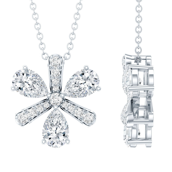 Certified Moissanite flower pendant necklace with silver chain, featuring a sparkling floral design from Rosec Jewels.