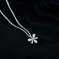 Certified Moissanite Flower Pendant Necklace with Silver Chain