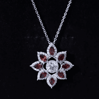 Certified Moissanite and Garnet Flower Pendant