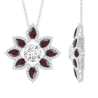 Certified Moissanite and Garnet Flower Pendant