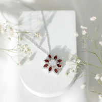 Certified Moissanite and Garnet Flower Pendant