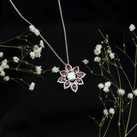 Certified 1.36 Carat Moissanite Statement Flower Necklace with Garnet