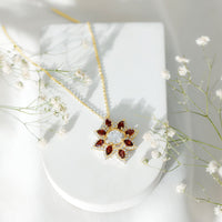 Certified Moissanite and Garnet Flower Pendant