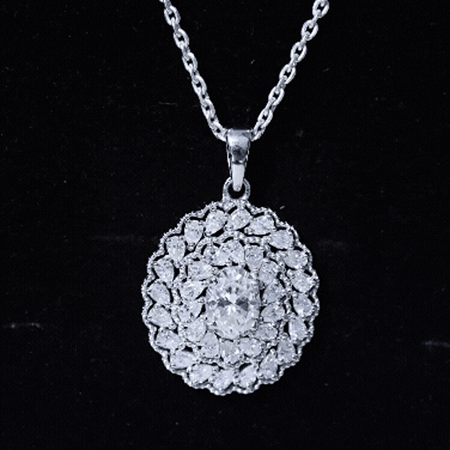 Oval moissanite bridal statement necklace with chain, 1.29 carats, from Rosec Jewels, featuring a sparkling pendant and elegant design.