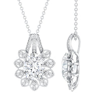 Certified 2 Carat Oval Moissanite Vintage Necklace with Silver Chain