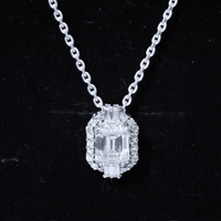 Vintage Inspired 2.8 Carat Emerald Cut Moissanite Halo Necklace