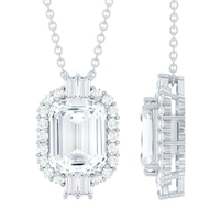 Vintage Inspired 2.8 Carat Emerald Cut Moissanite Halo Necklace