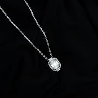 Vintage Inspired 2.8 Carat Emerald Cut Moissanite Halo Necklace
