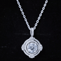 Certified 2 Carat Moissanite Double Halo Necklace with Silver Chain