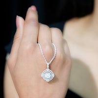 Certified 2 Carat Moissanite Double Halo Necklace with Silver Chain