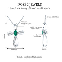 Certified Lab Grown Emerald Christian Cross Necklace With Silver Chain
