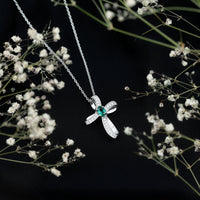 Certified Lab Grown Emerald Christian Cross Necklace With Silver Chain