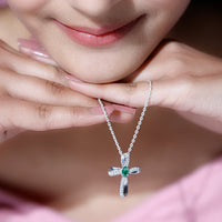 Certified Lab Grown Emerald Christian Cross Necklace With Silver Chain